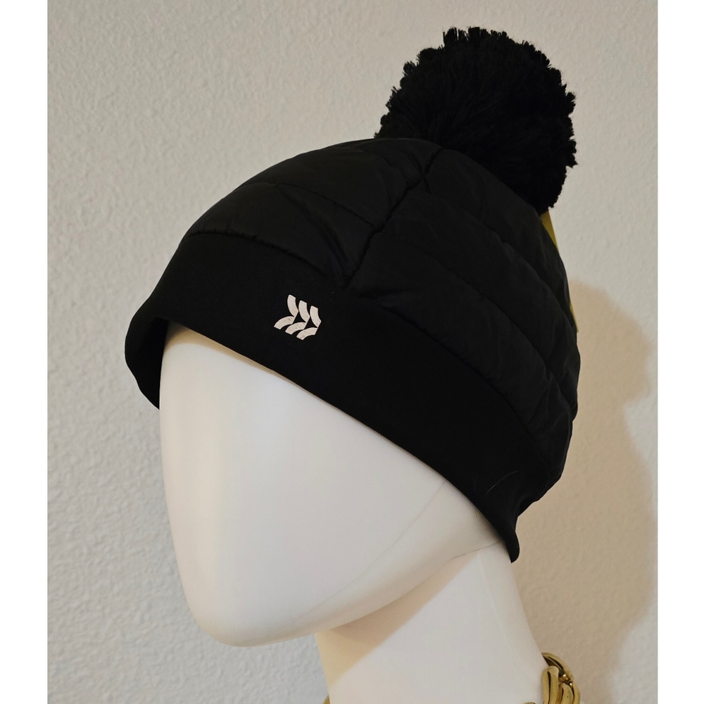 All in Motion Quilted Black Beanie with Pom-Pom